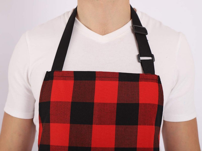 ALIPOBO Chef Bib Apron for Men Women, Christmas Gift, Kitchen Cooking Apron with 2 Pockets, 40" Long Ties and Adjustable Neck Strap - 32" x 28" - Red/Black - Image 3